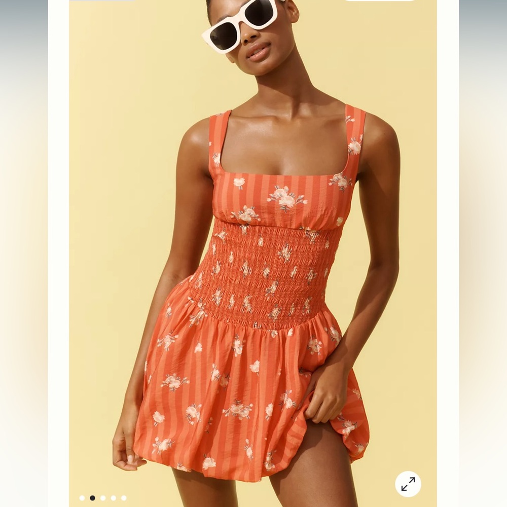 By Anthropologie Square-Neck Smocked Mini Dress